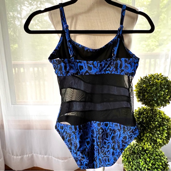 Shade & Shore Snakeskin Mesh Detailing Blue and Black One Piece Swimsuit Size S - Picture 6 of 13